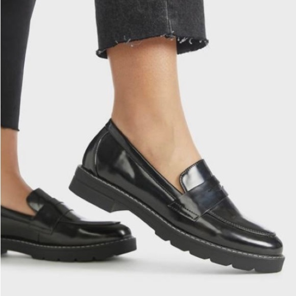 JustFab Shoes Justfab Danica Faux Black Patent Leather Penny Loafer
